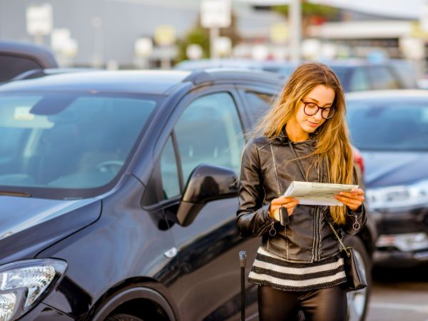 Woman with Rental Car at the Airport